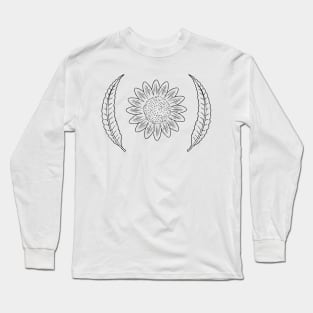 black flower leaves line art design Long Sleeve T-Shirt